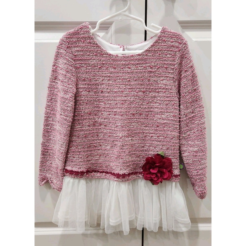 Dollie And Me Girls Dress Size 6 Knit Blouse With Tule Ruffle Pink Spring Flower